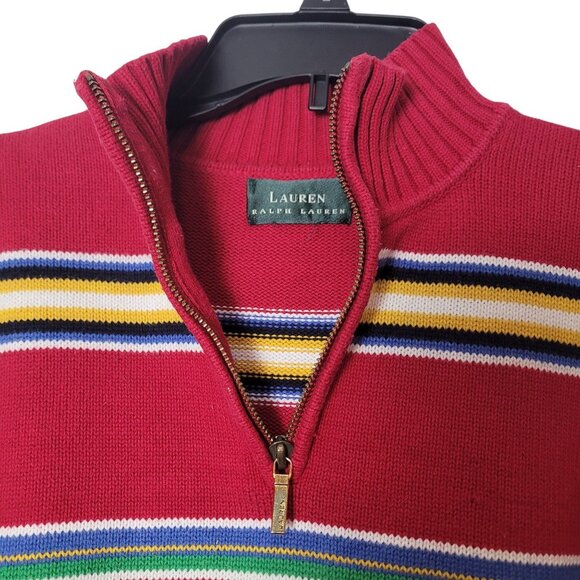 Lauren Ralph Lauren Red Stripe Half-Zip Cotton Pullover Sweater Women's Size M-L - Picture 4 of 9